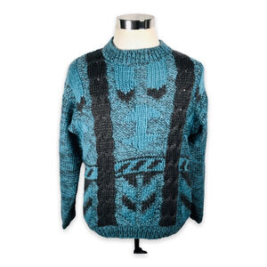 Vintage Traderbay Sweater Womens Small Blue Chunky Ribbed Geometric Crew